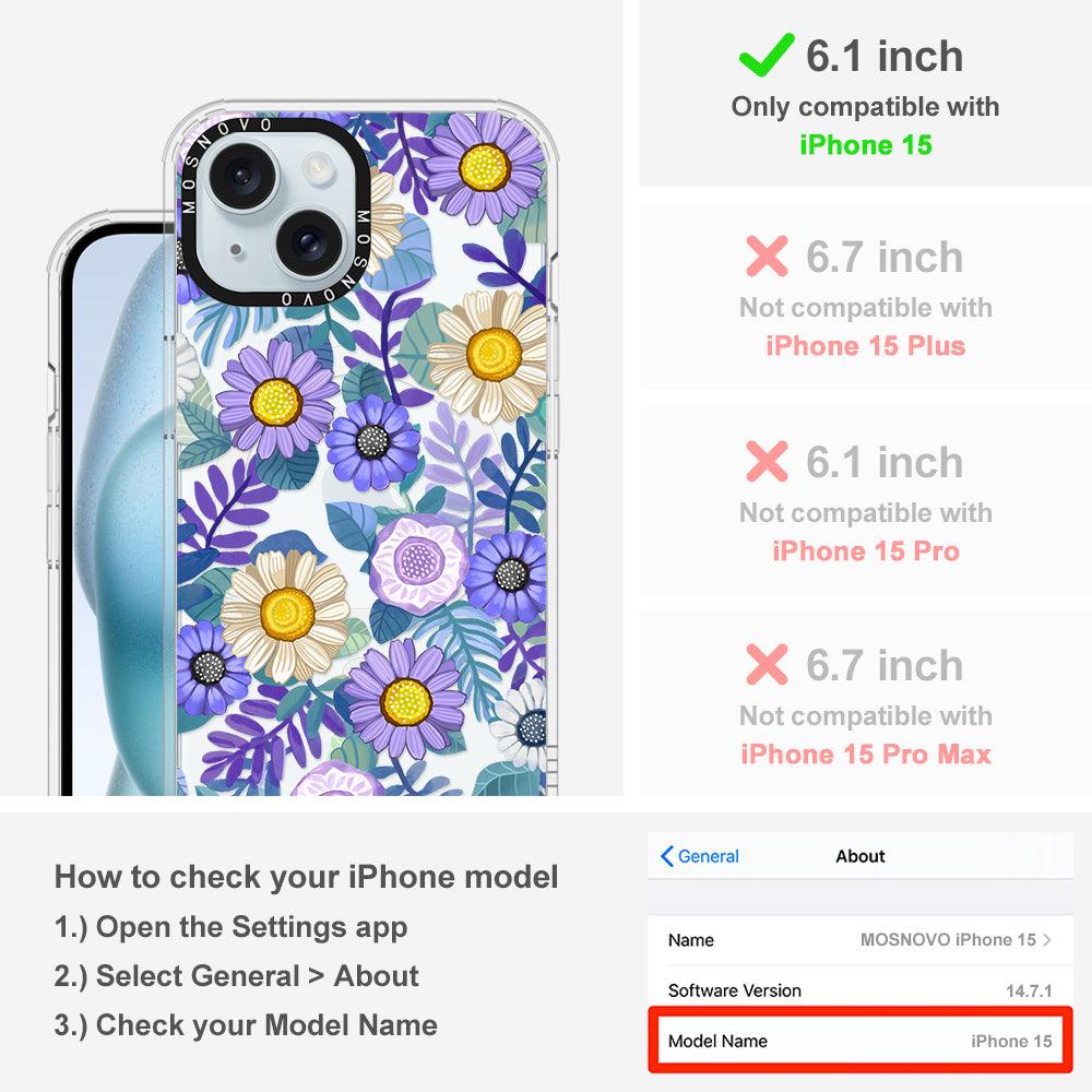 Purple Floral Phone Case - iPhone 15 Case - MOSNOVO