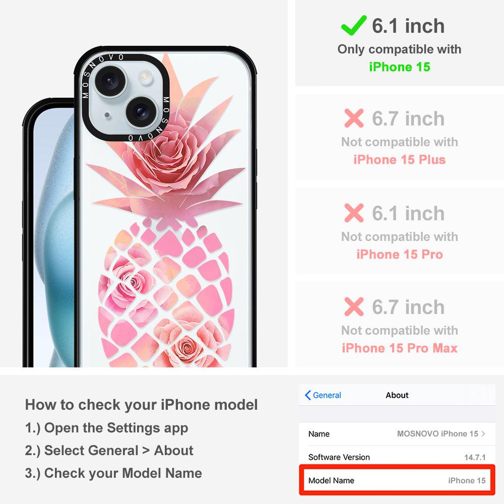 Pink Floral Pineapple Phone Case - iPhone 15 Case Black