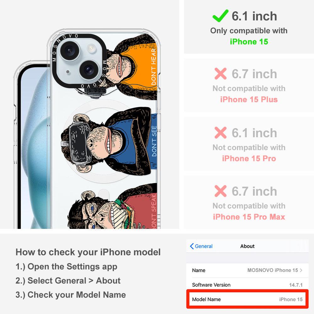 Don't Speak, Don't See, Don't Hear Phone Case - iPhone 15 Case Clear With Magsafe