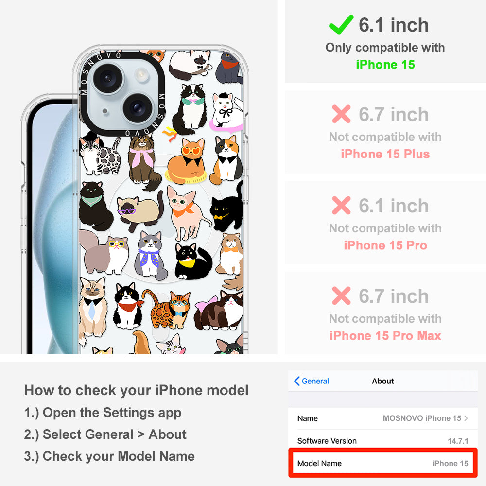 Cute Cats Phone Case - iPhone 15 Case Clear With Magsafe