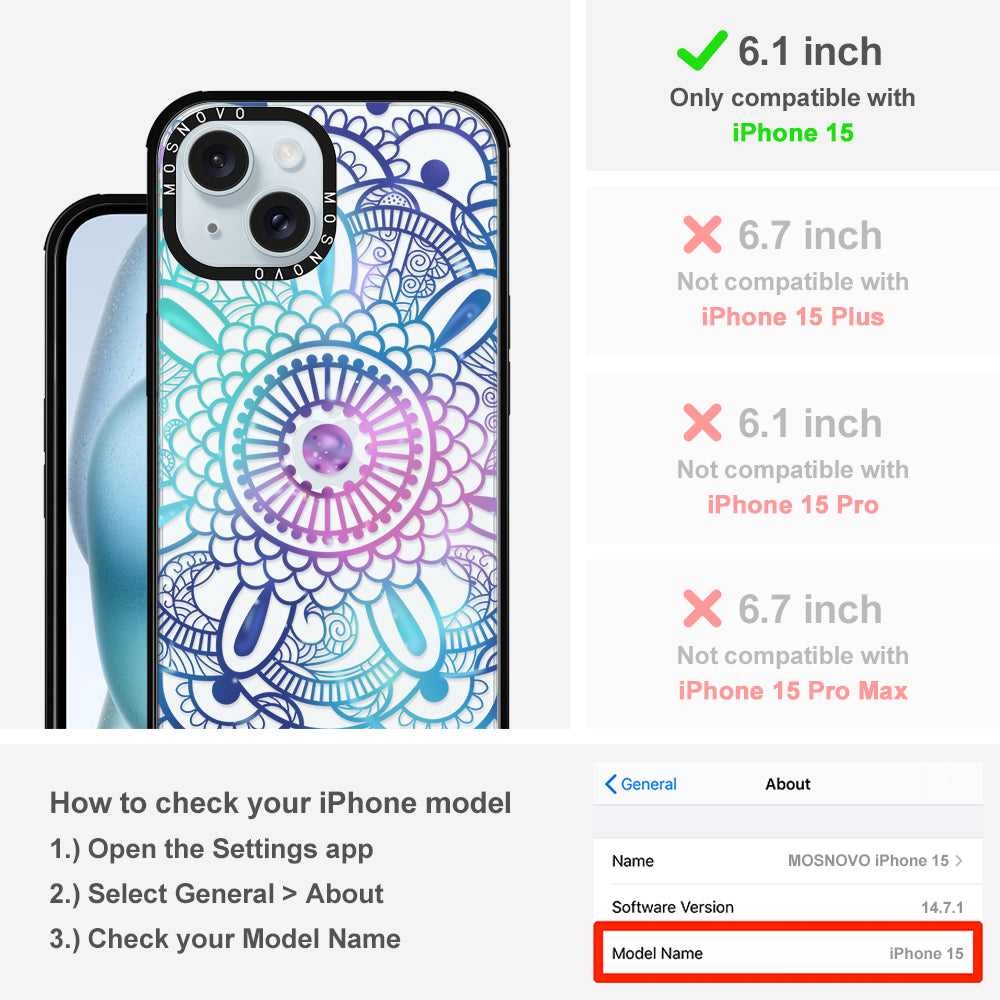 Violet Blue Mandala Phone Case - iPhone 15 Case - MOSNOVO