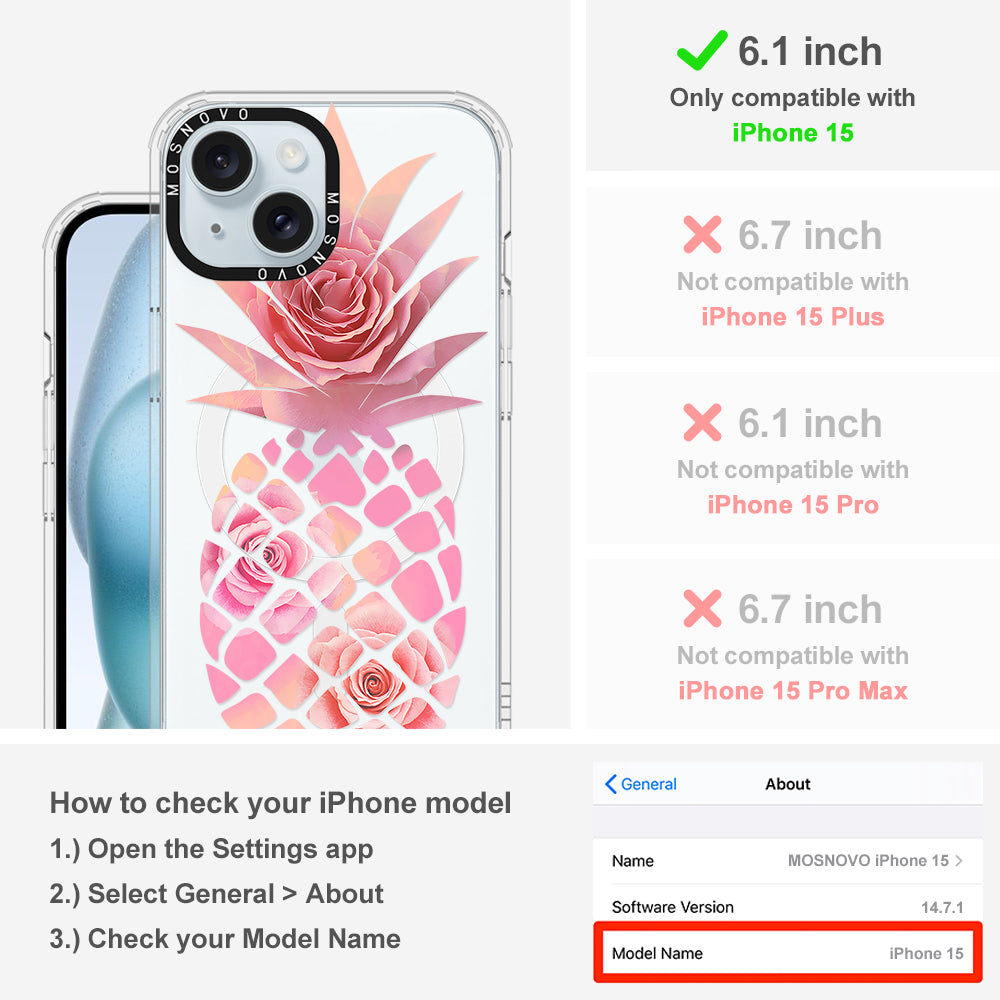 Pink Floral Pineapple Phone Case - iPhone 15 Case Clear With Magsafe