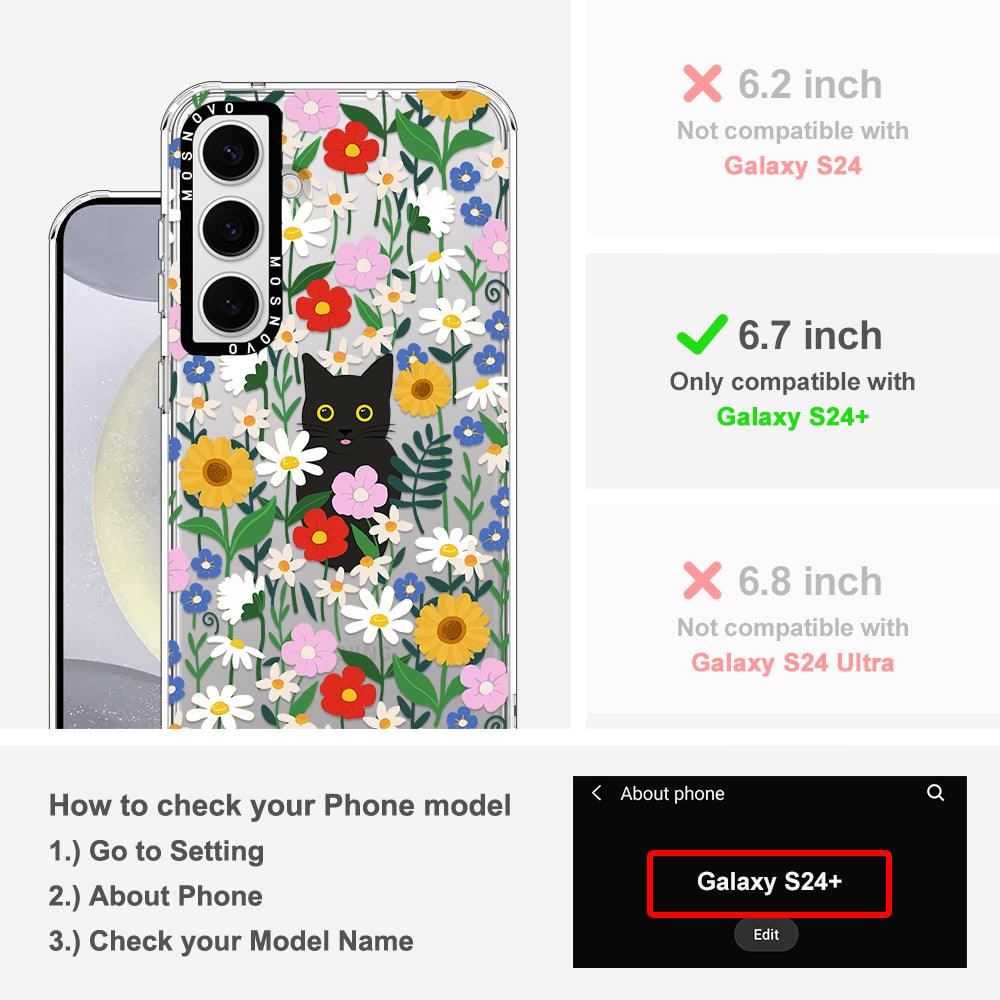 Black Cat in Garden Phone Case - Samsung Galaxy S24 Plus Case - MOSNOVO