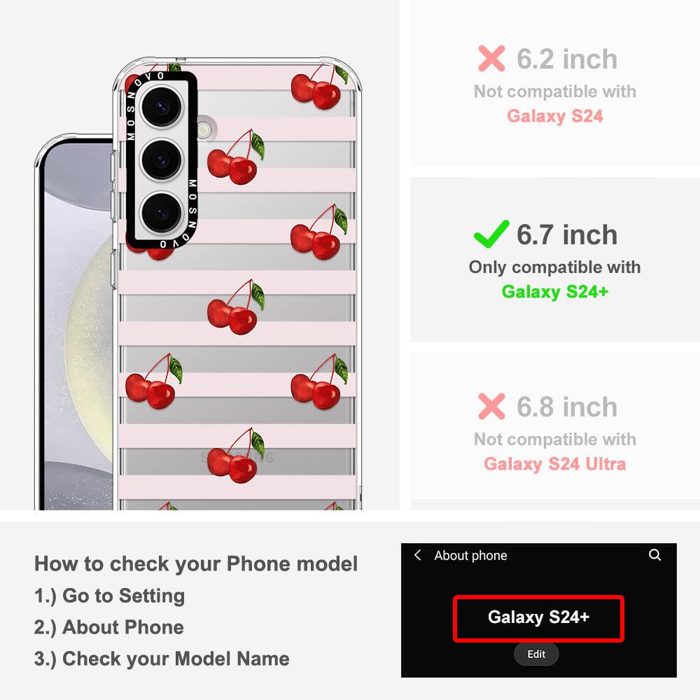 Pink Stripes Cherry Phone Case - Samsung Galaxy S24 Plus Case - MOSNOVO