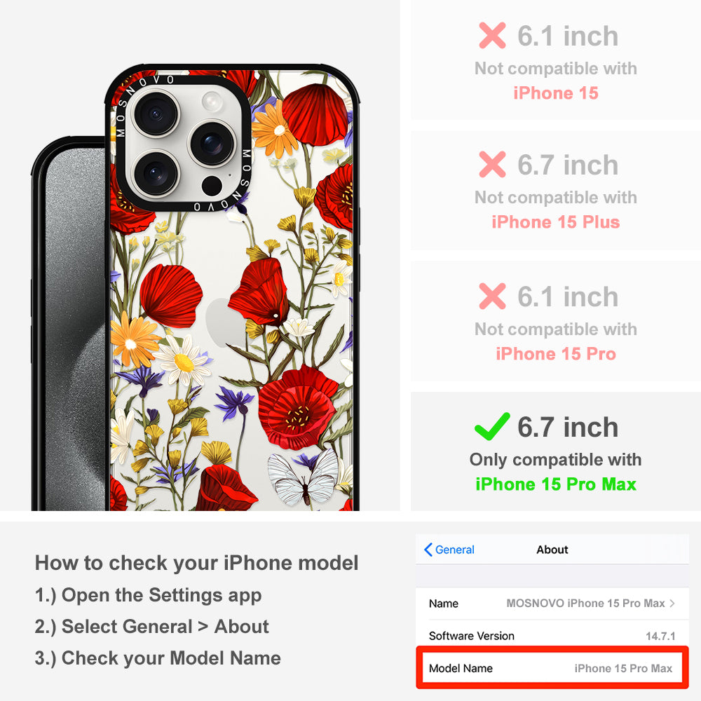 Poppy Floral Phone Case - iPhone 15 Pro Max Case - MOSNOVO