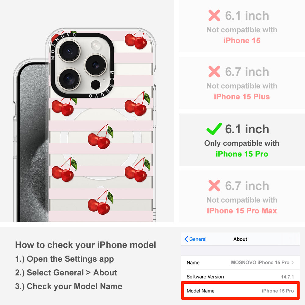 Pink Stripes Cherry Phone Case - iPhone 15 Pro Case - MOSNOVO