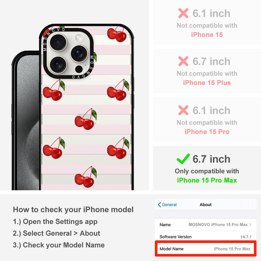 Pink Stripes Cherry Phone Case - iPhone 15 Pro Max Case - MOSNOVO