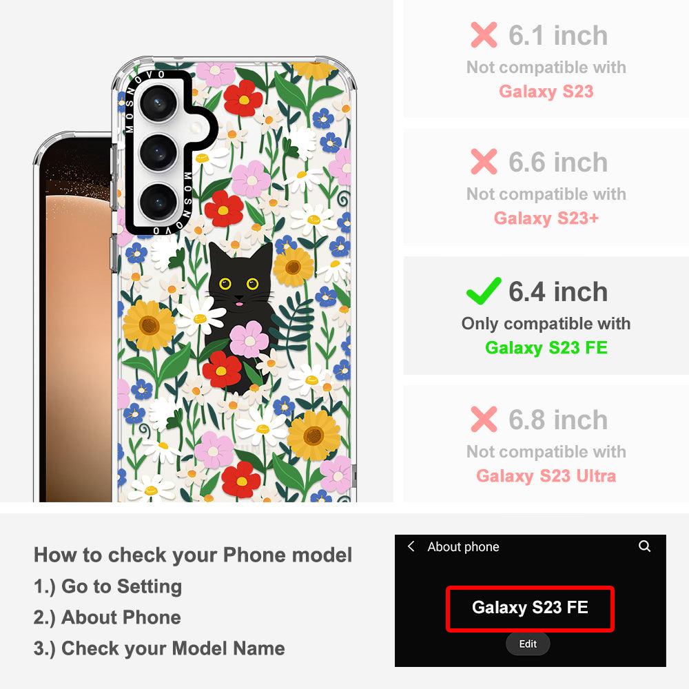 Black Cat in Garden Phone Case - Samsung Galaxy S23 FE Case