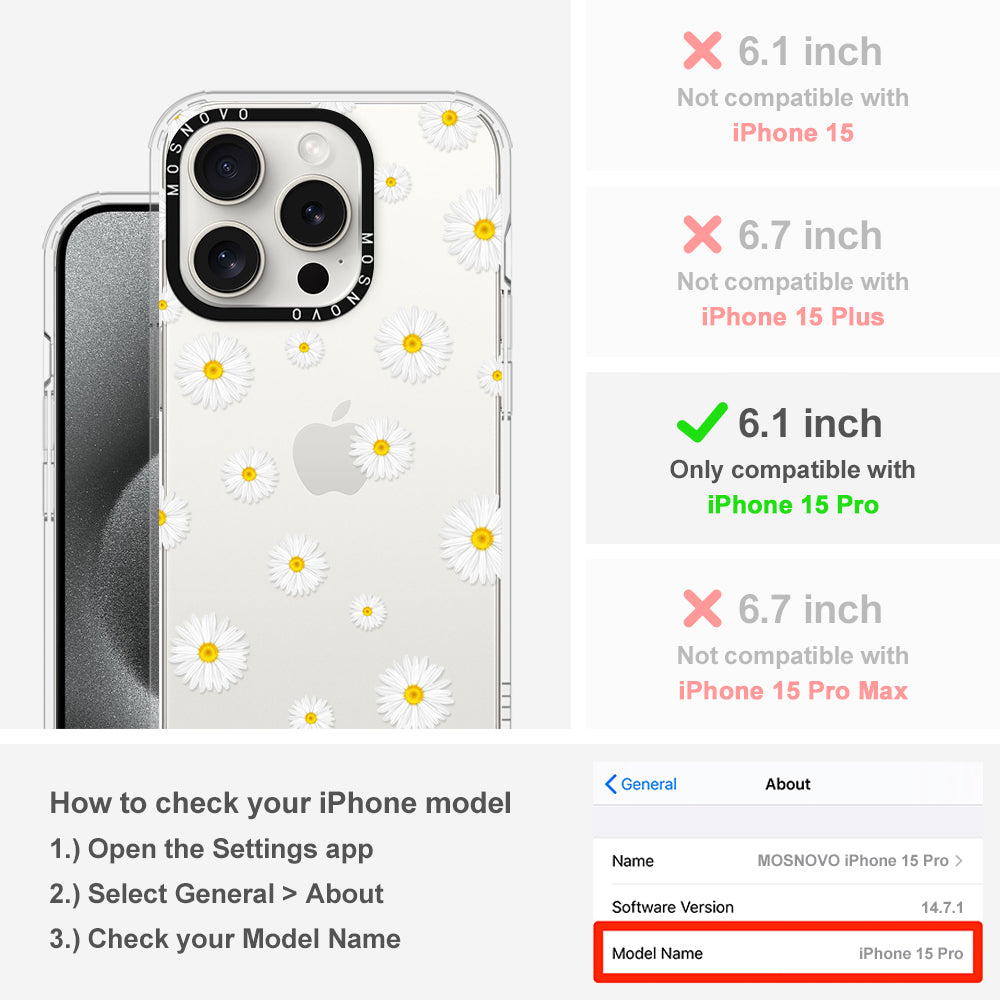 White Daisy Phone Case - iPhone 15 Pro Case - MOSNOVO