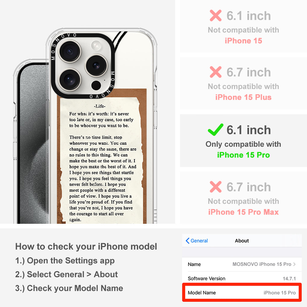 Life Quote Phone Case - iPhone 15 Pro Case - MOSNOVO