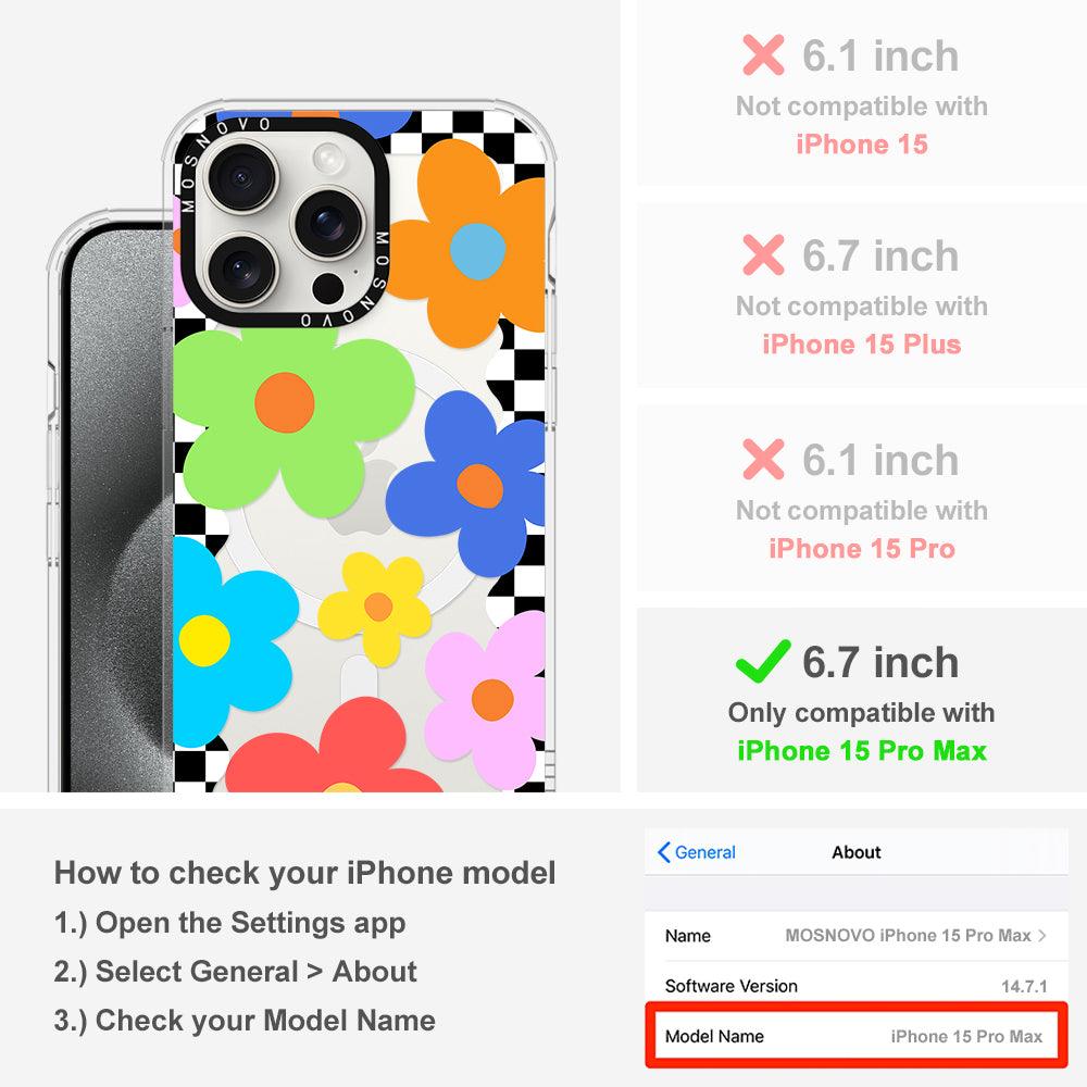 60's Checkered Floral Phone Case - iPhone 15 Pro Max Case - MOSNOVO