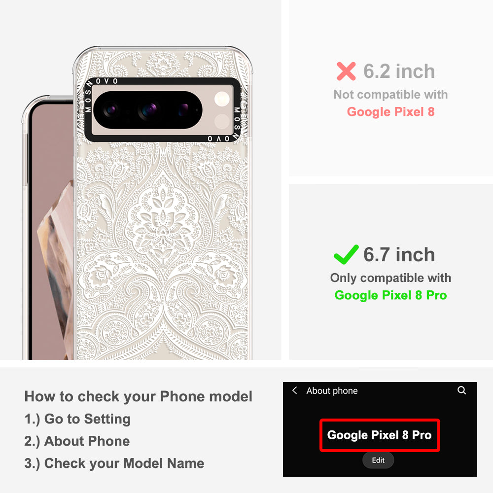 White Damask Phone Case - Google Pixel 8 Pro Case - MOSNOVO