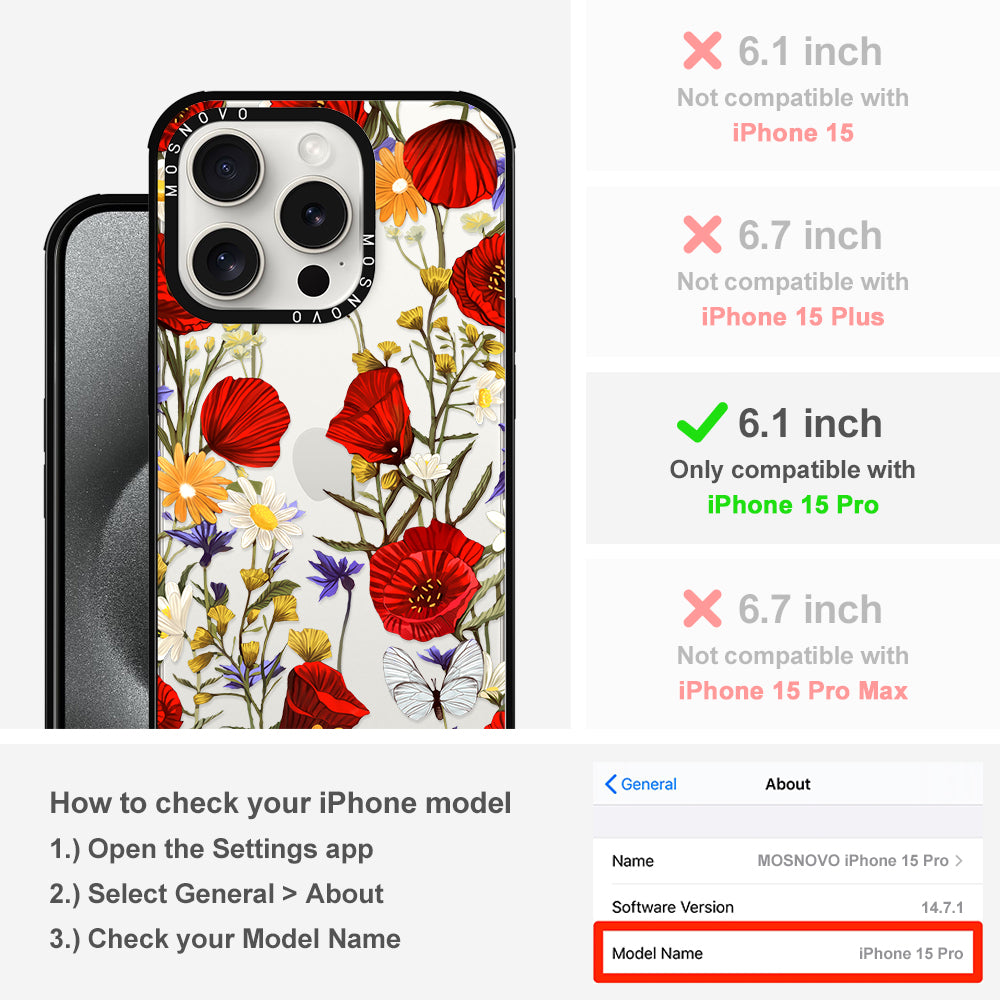 Poppy Floral Phone Case - iPhone 15 Pro Case - MOSNOVO