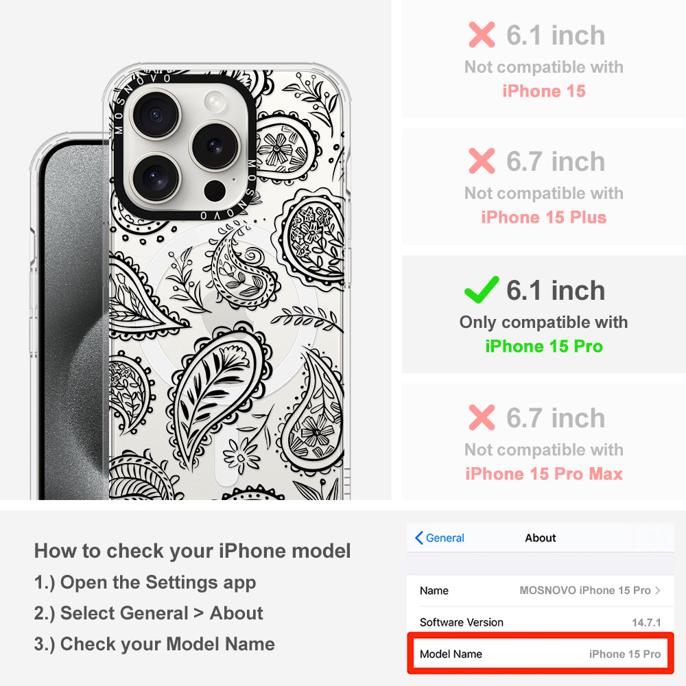 Black Paisley Phone Case - iPhone 15 Pro Case - MOSNOVO