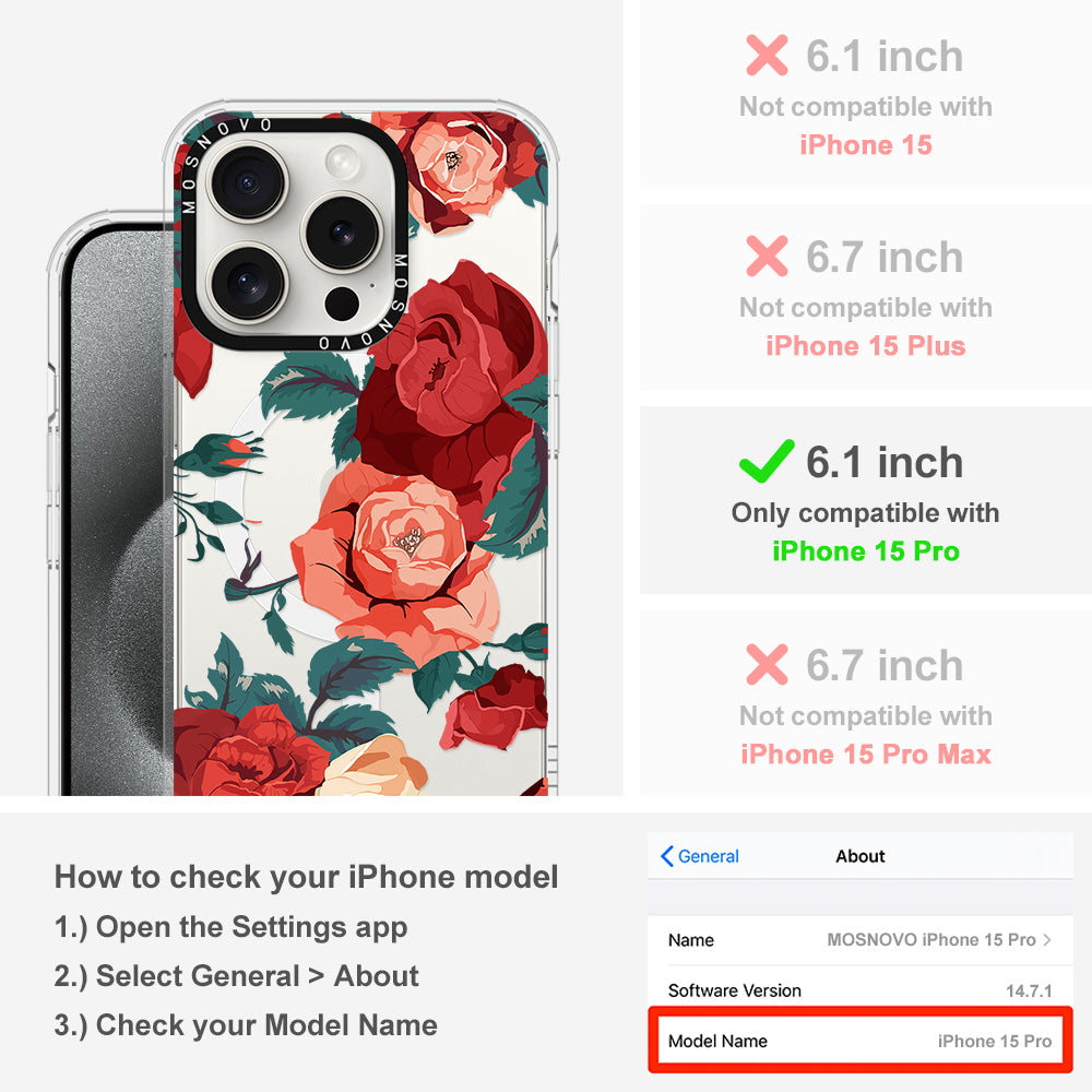 Vintage Red Rose Phone Case - iPhone 15 Pro Case - MOSNOVO
