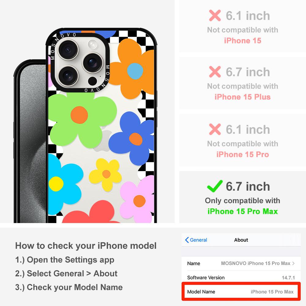 60's Checkered Floral Phone Case - iPhone 15 Pro Max Case - MOSNOVO