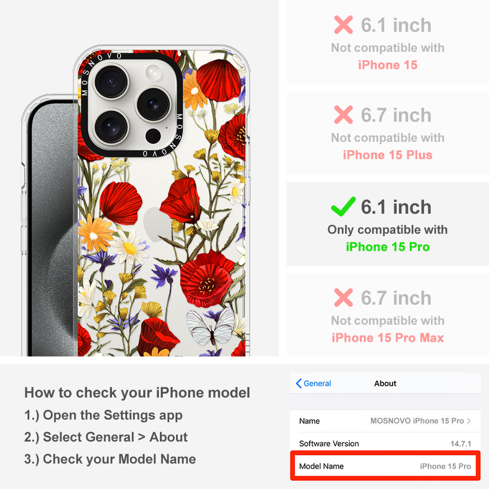 Poppy Floral Phone Case - iPhone 15 Pro Case - MOSNOVO