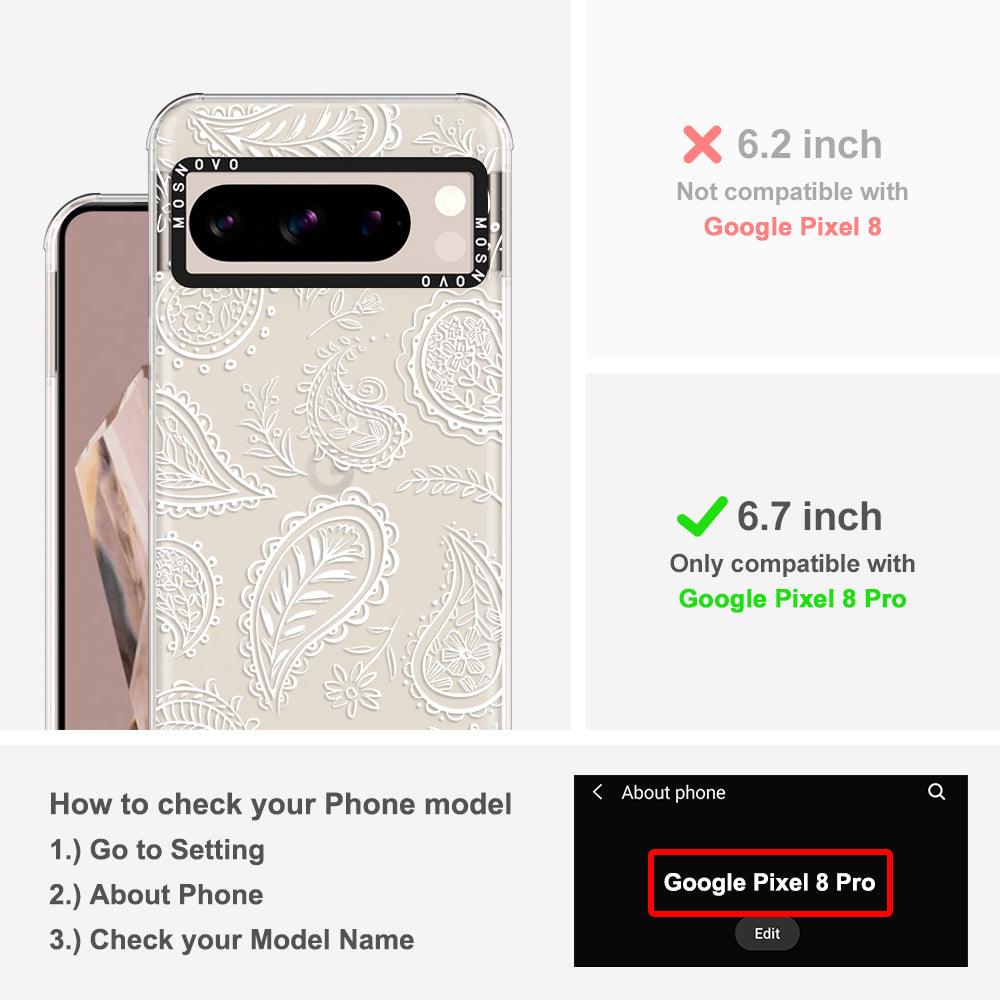 White Paisley Phone Case - Google Pixel 8 Pro Case - MOSNOVO