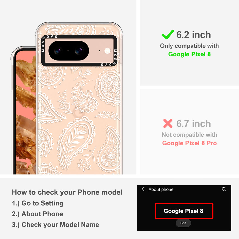 White Paisley Phone Case - Google Pixel 8 Case - MOSNOVO