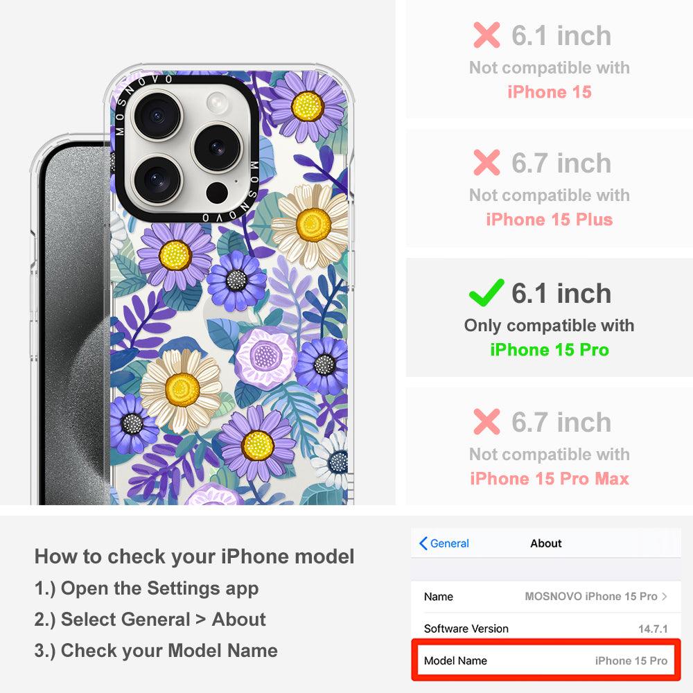 Purple Floral Phone Case - iPhone 15 Pro Case - MOSNOVO