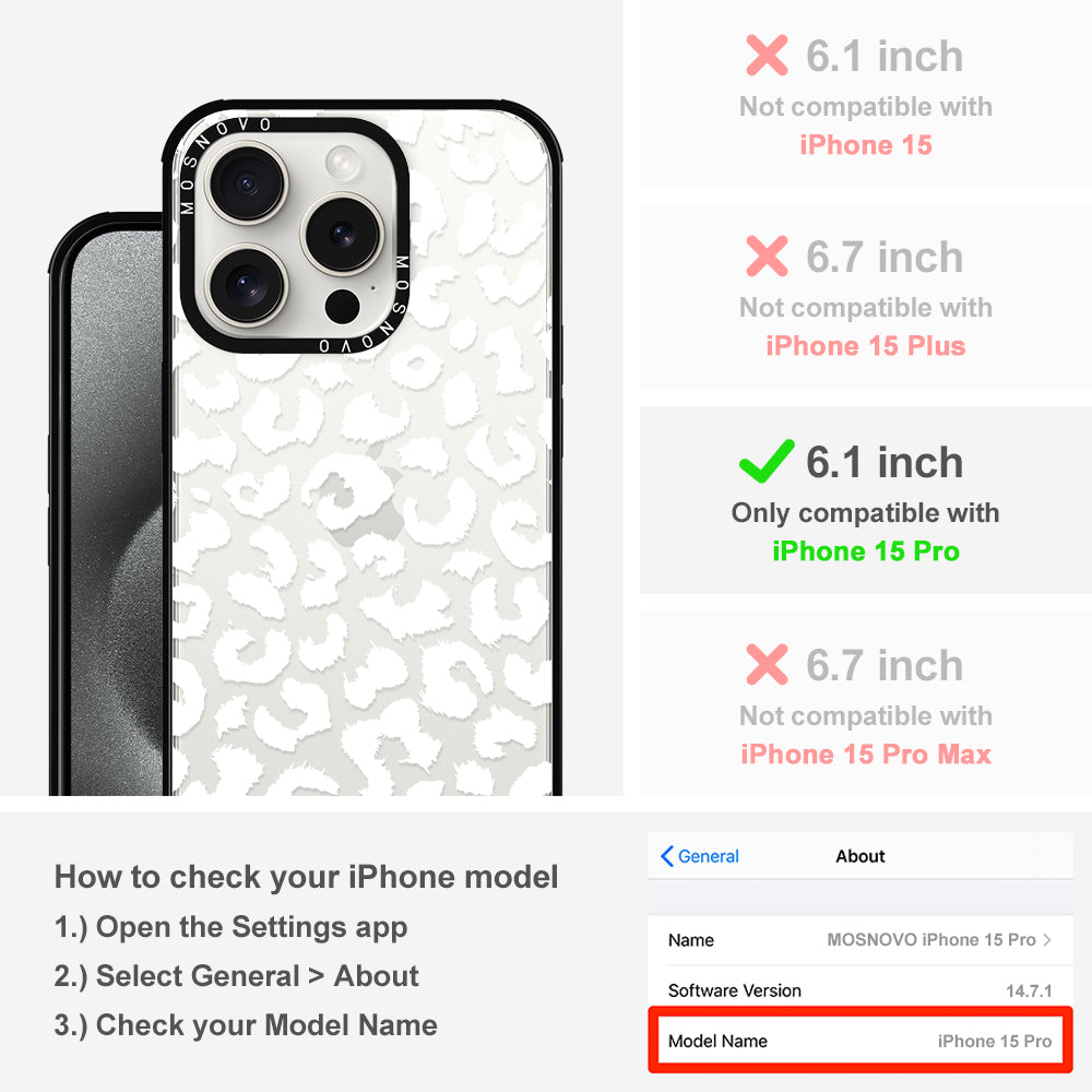 White Leopard Phone Case - iPhone 15 Pro Case - MOSNOVO