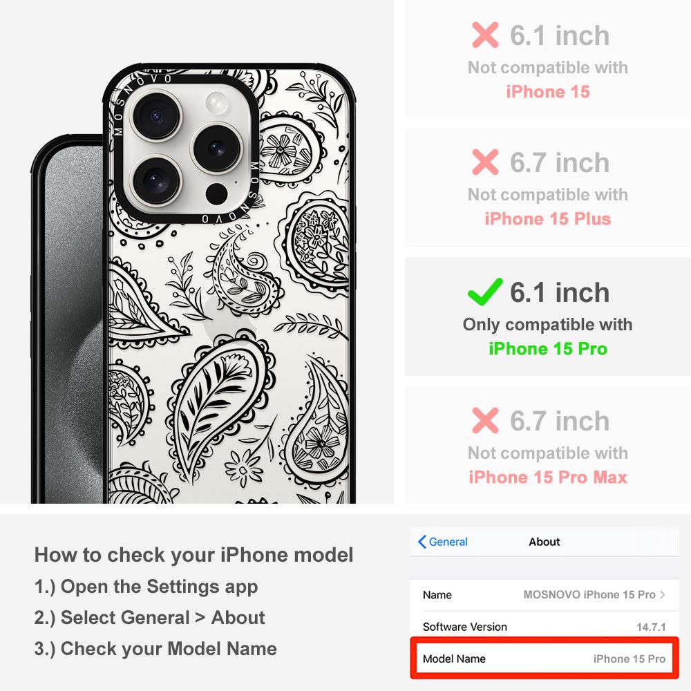 Black Paisley Phone Case - iPhone 15 Pro Case - MOSNOVO