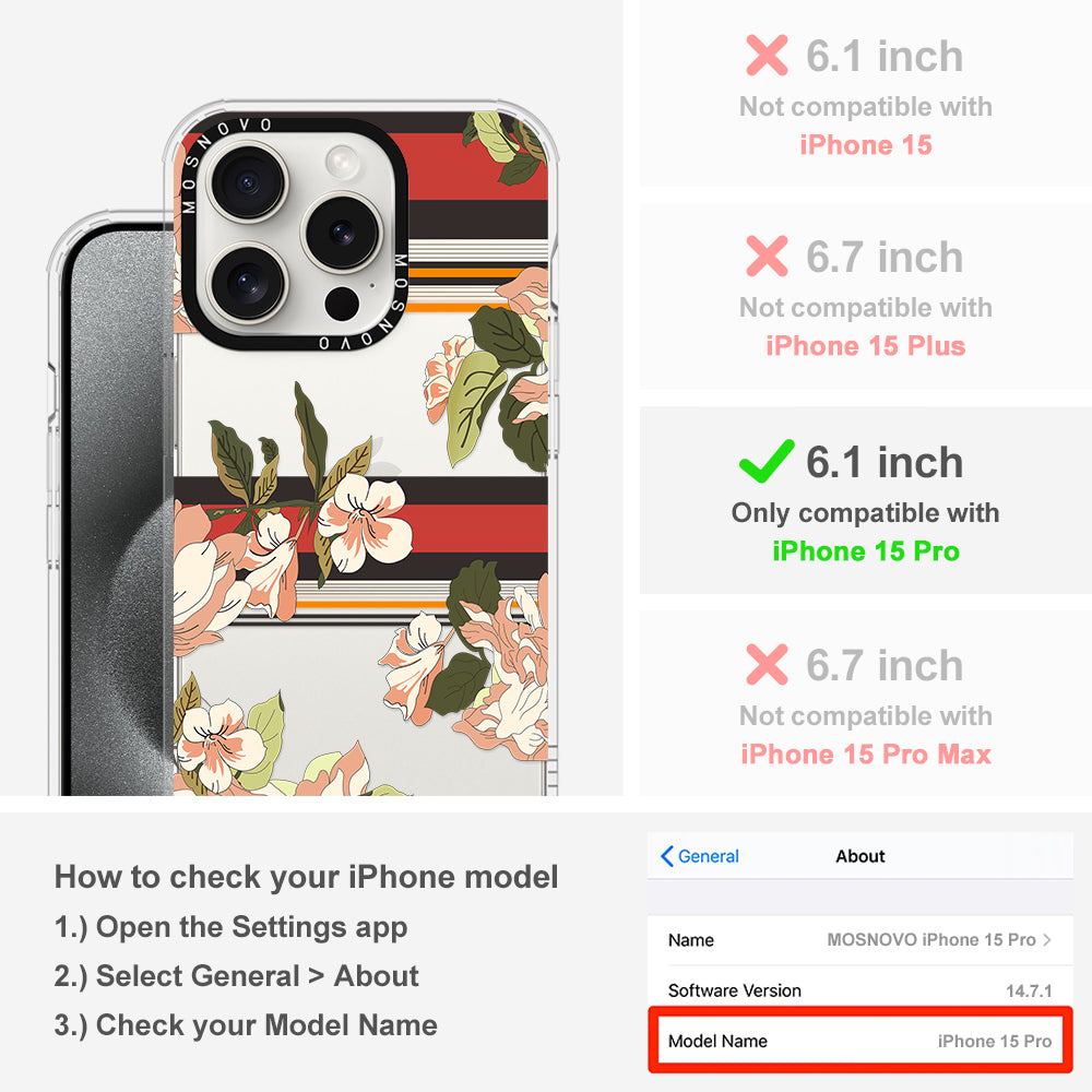 Classic Stripe Floral Phone Case - iPhone 15 Pro Case - MOSNOVO