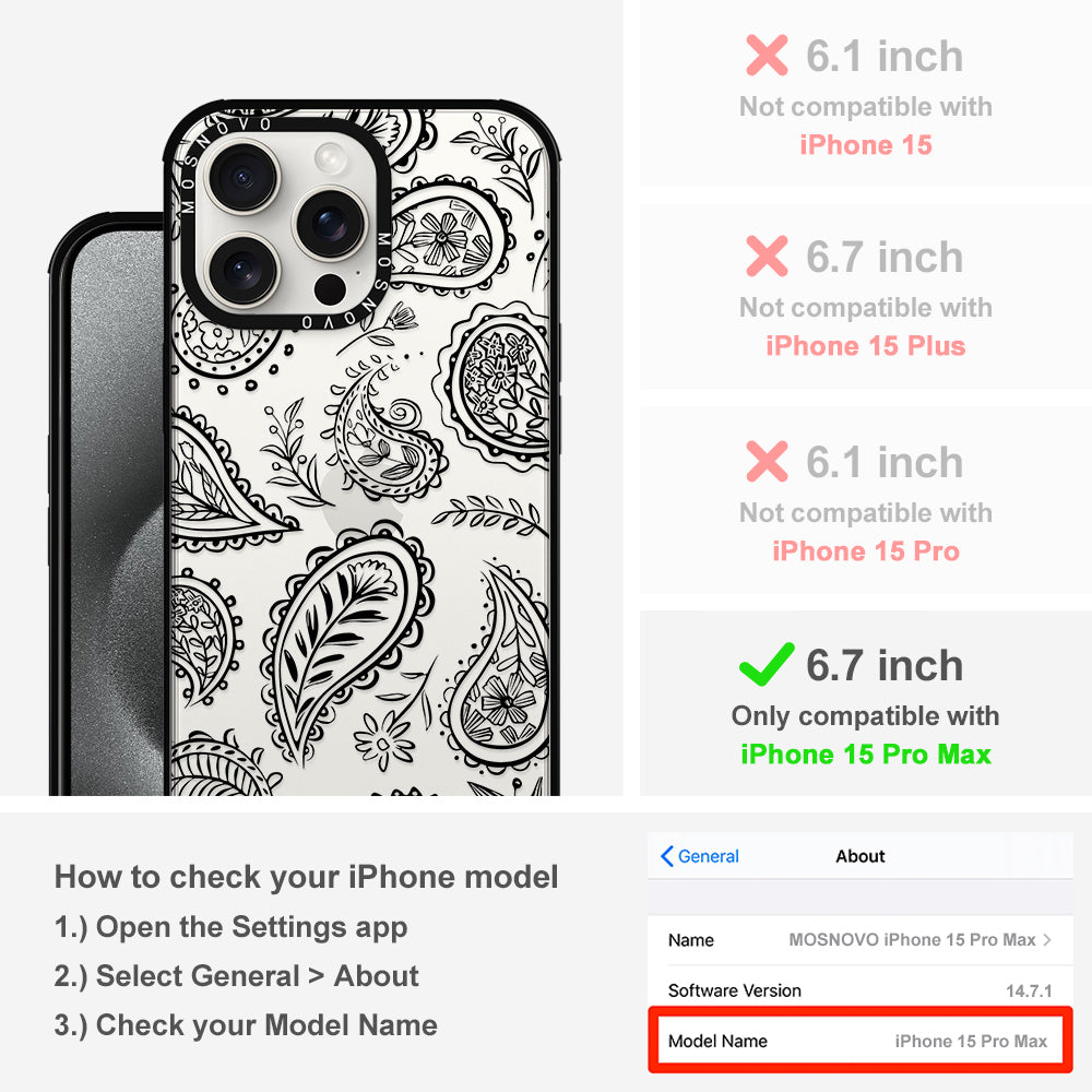 Black Paisley Phone Case - iPhone 15 Pro Max Case - MOSNOVO