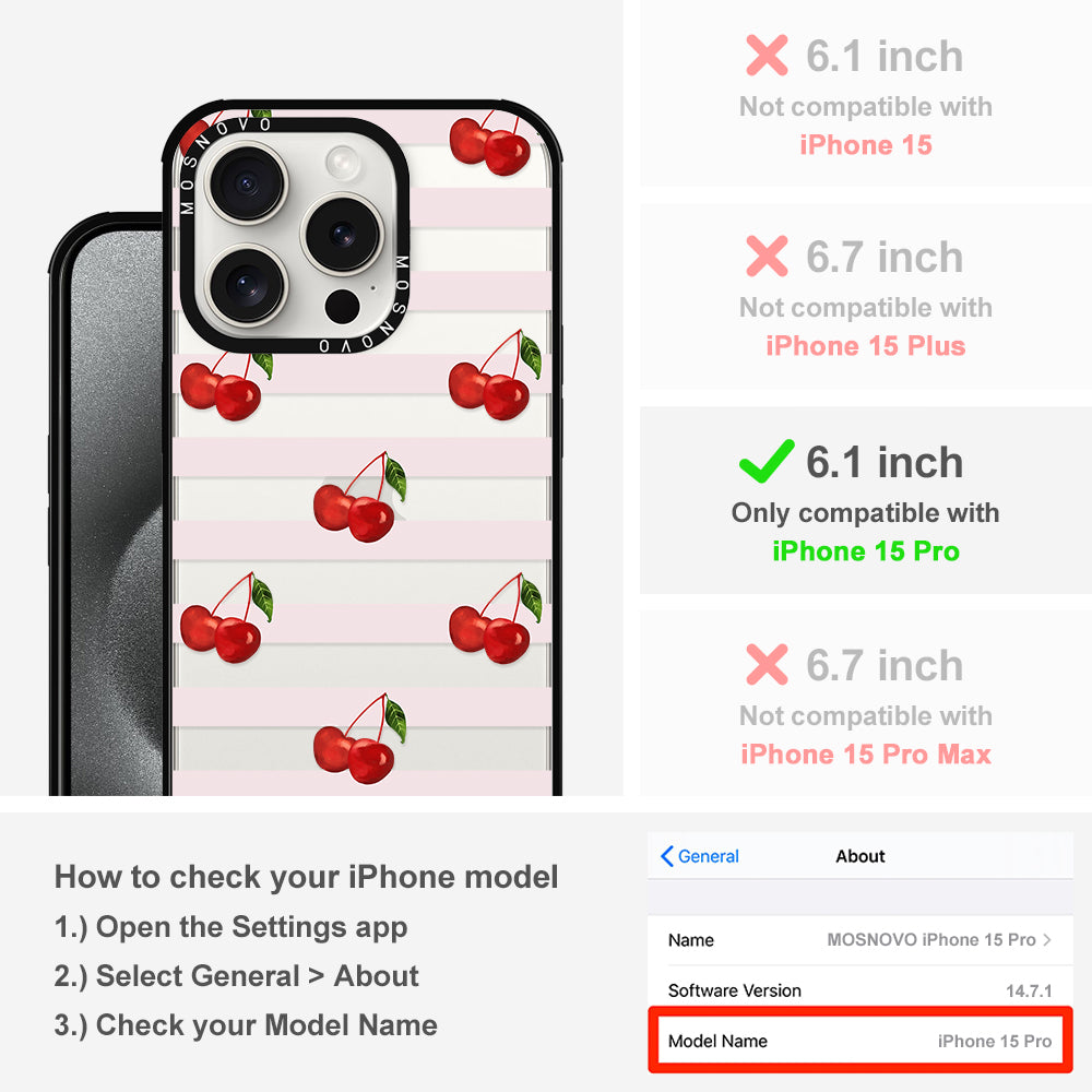 Pink Stripes Cherry Phone Case - iPhone 15 Pro Case - MOSNOVO