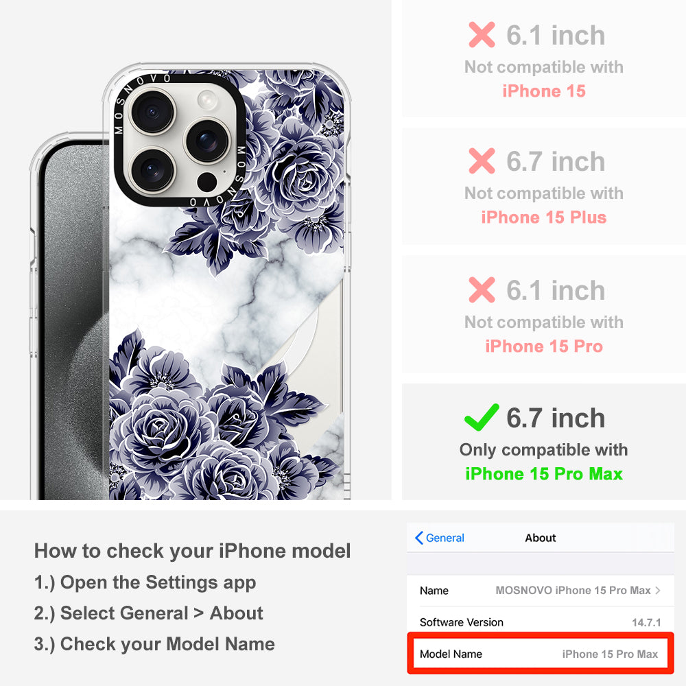 Marble with Purple Flowers Phone Case - iPhone 15 Pro Max Case - MOSNOVO