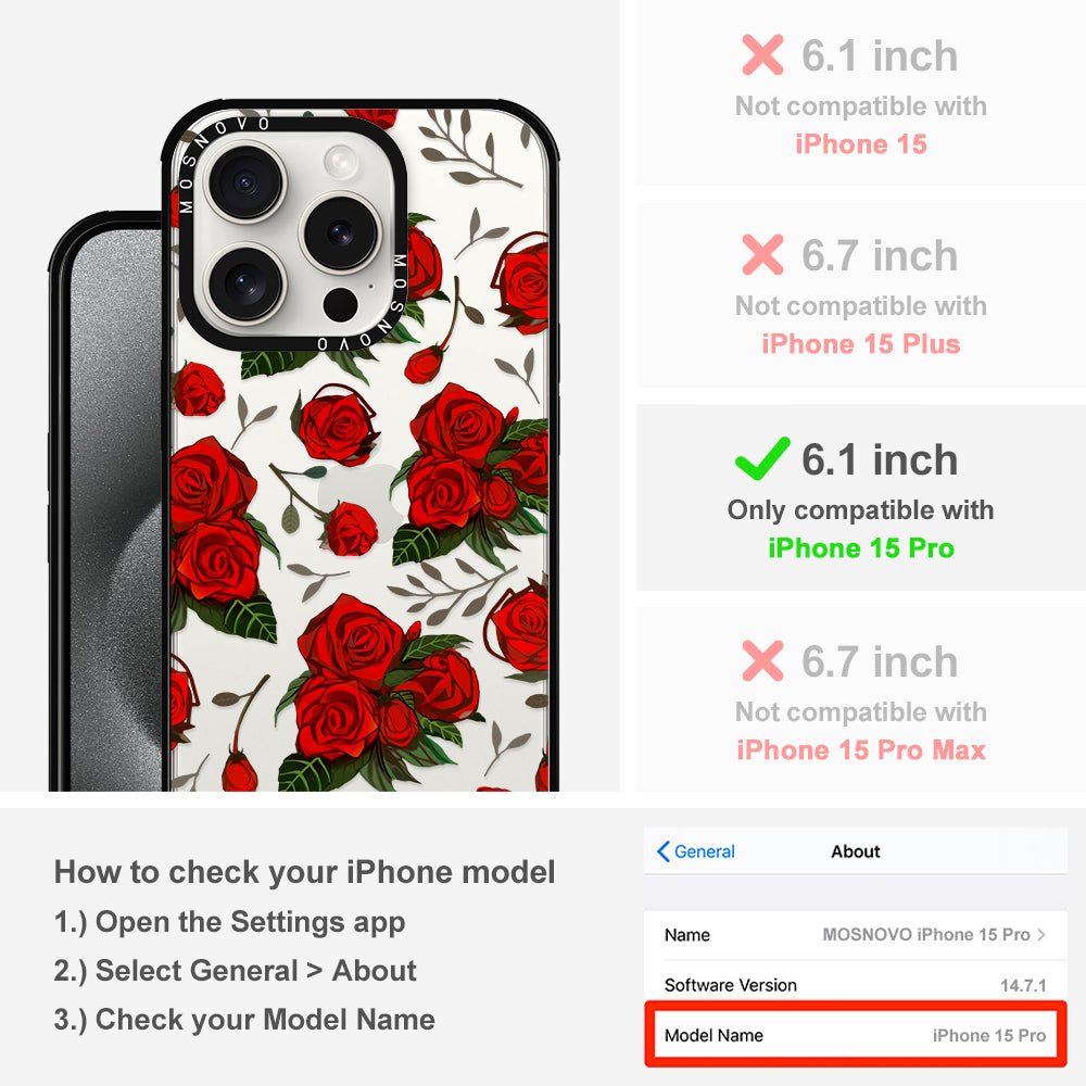 Simply Red Roses Phone Case - iPhone 15 Pro Case - MOSNOVO