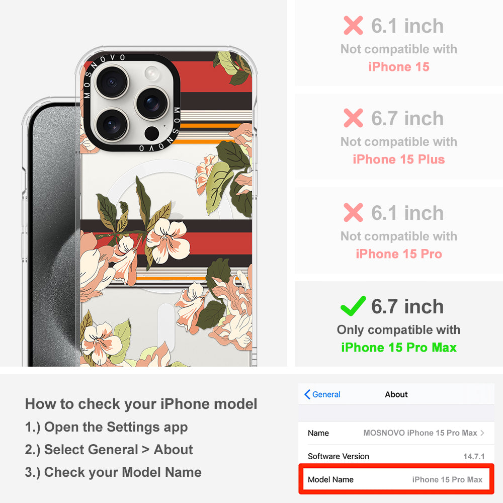 Classic Stripe Floral Phone Case - iPhone 15 Pro Max Case - MOSNOVO