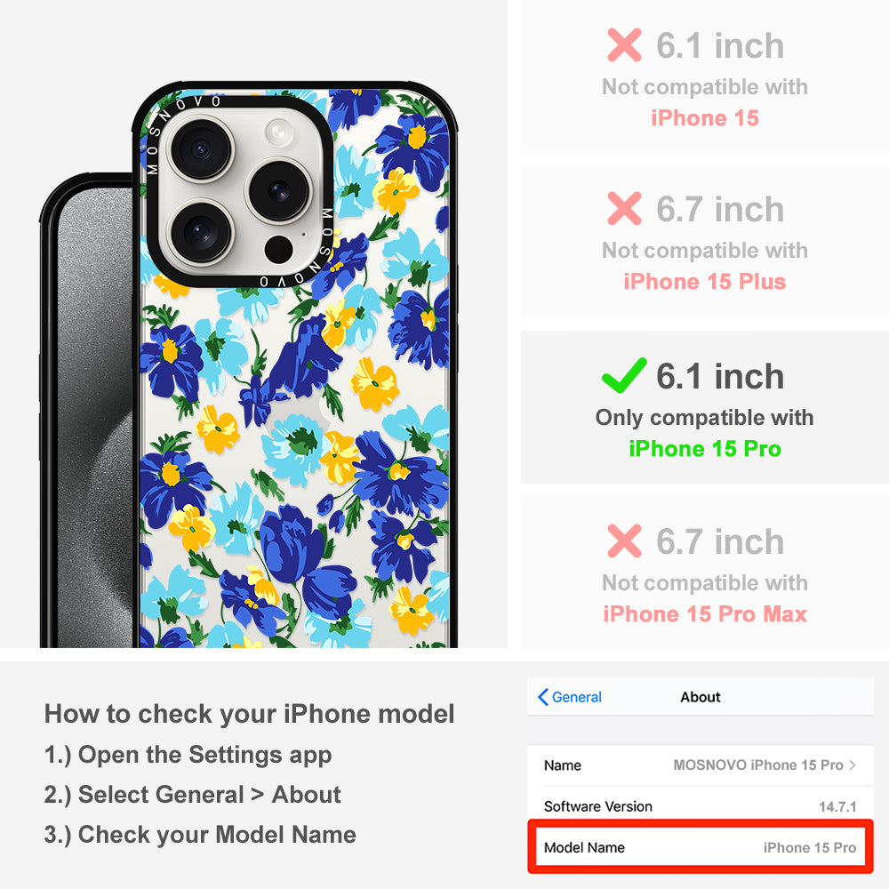 Vintage Blue Floral Phone Case - iPhone 15 Pro Case - MOSNOVO