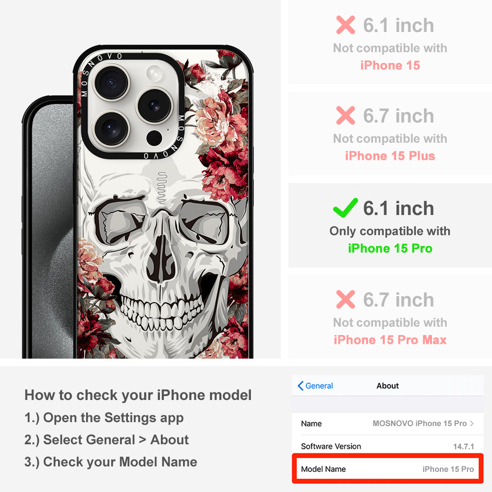 Red Flower Skull Phone Case - iPhone 15 Pro Case - MOSNOVO