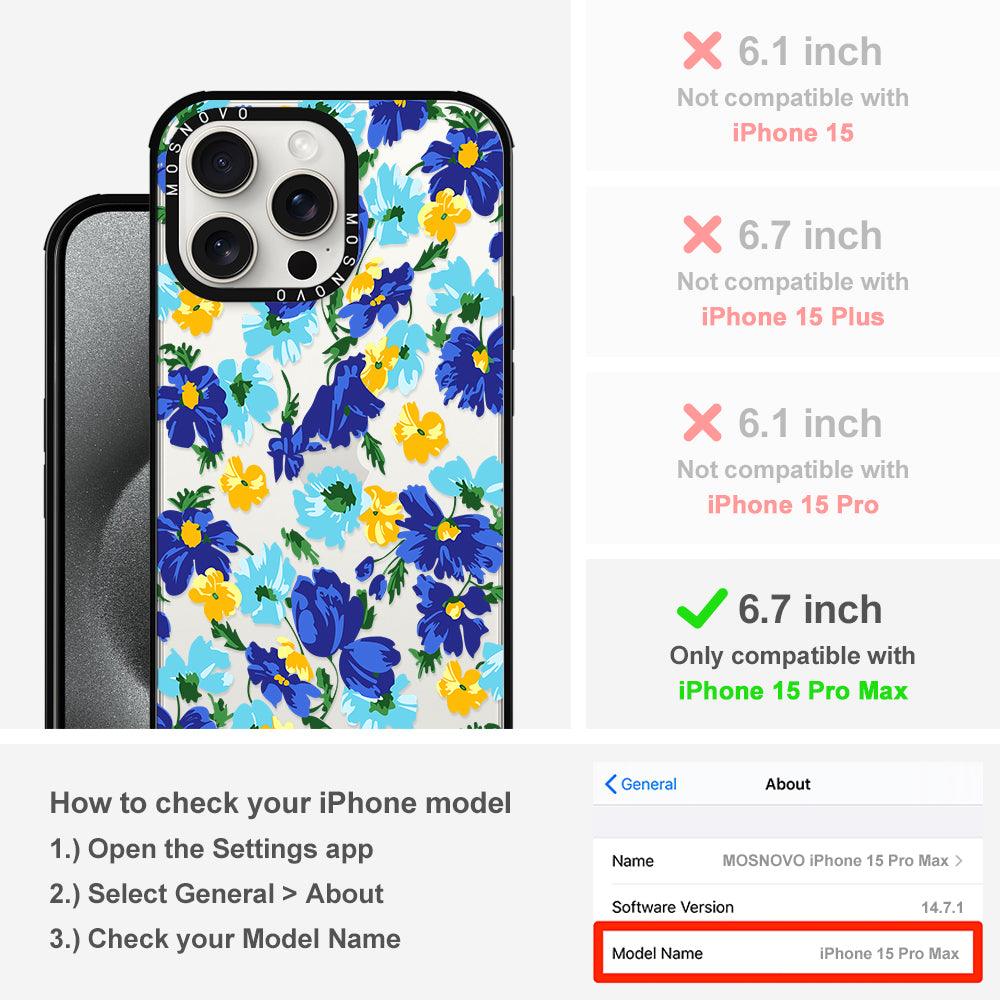 Vintage Blue Floral Phone Case - iPhone 15 Pro Max Case - MOSNOVO