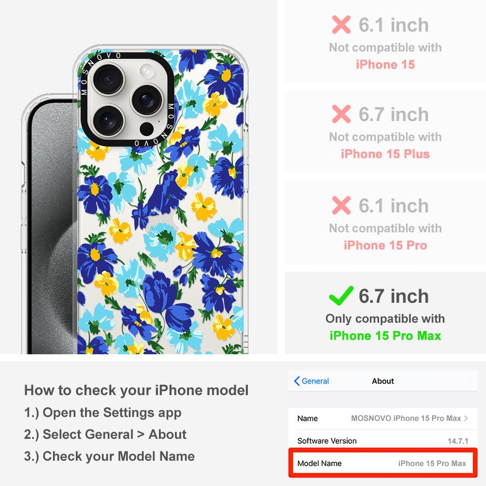 Vintage Blue Floral Phone Case - iPhone 15 Pro Max Case - MOSNOVO