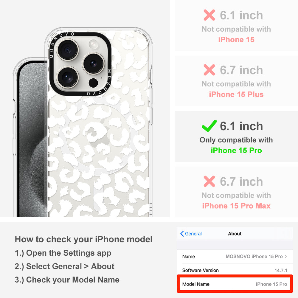 White Leopard Phone Case - iPhone 15 Pro Case - MOSNOVO