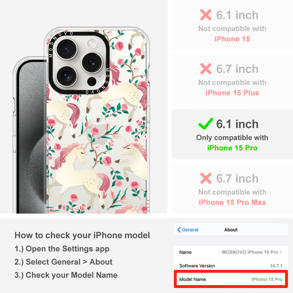 Unicorn with Floral Phone Case - iPhone 15 Pro Case - MOSNOVO