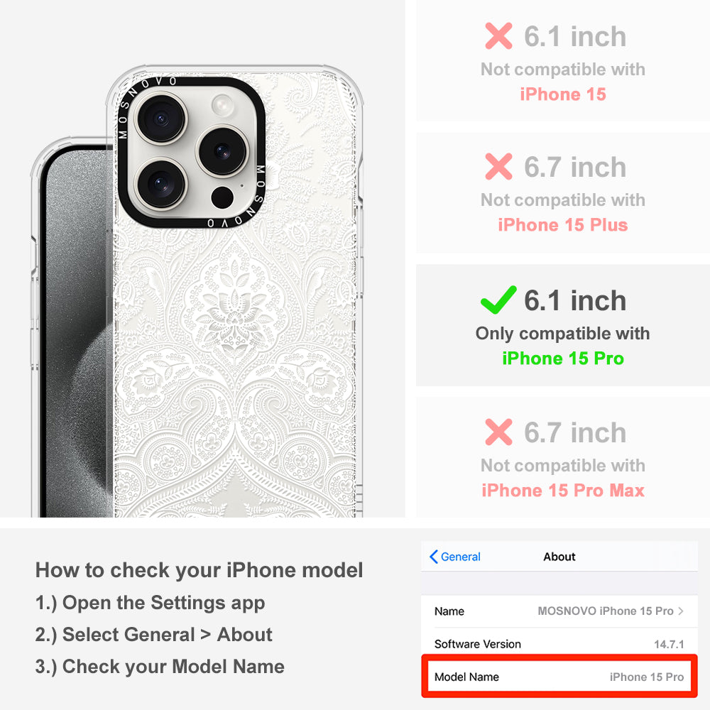 White Damask Phone Case - iPhone 15 Pro Case - MOSNOVO