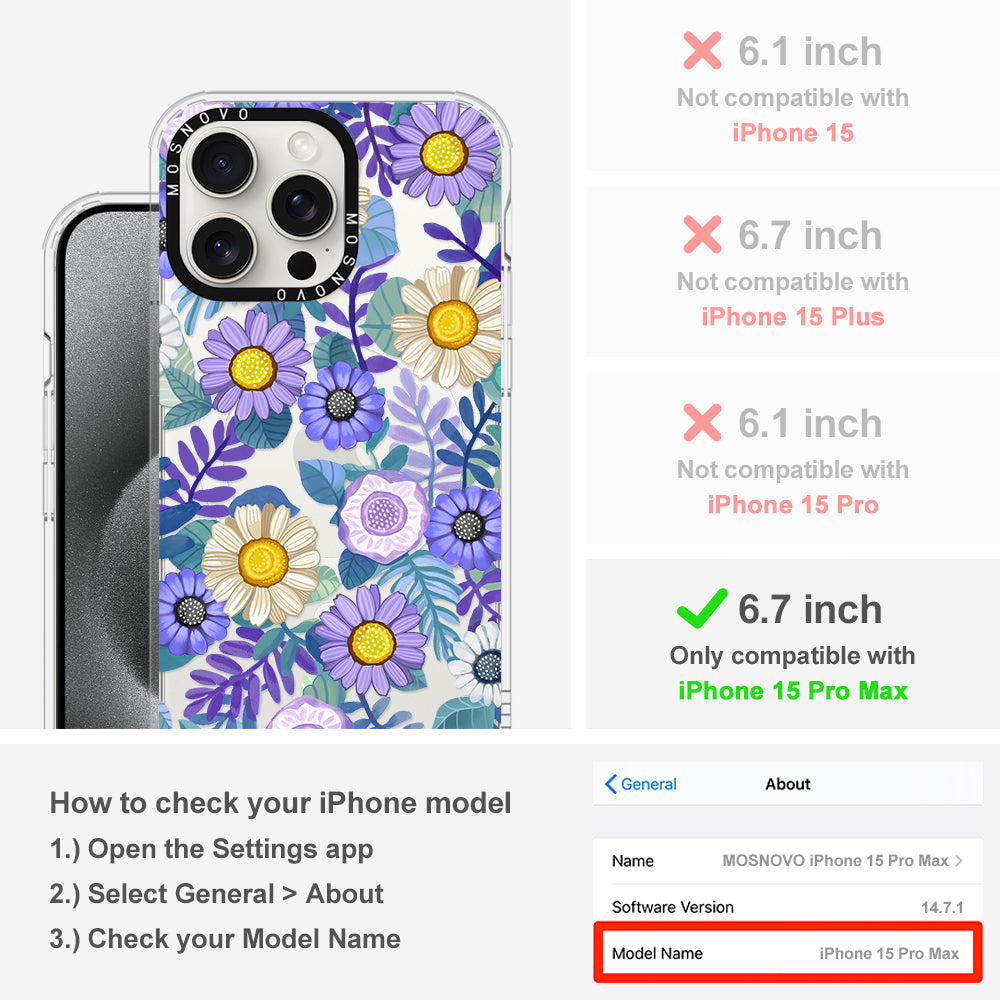 Purple Floral Phone Case - iPhone 15 Pro Max Case - MOSNOVO