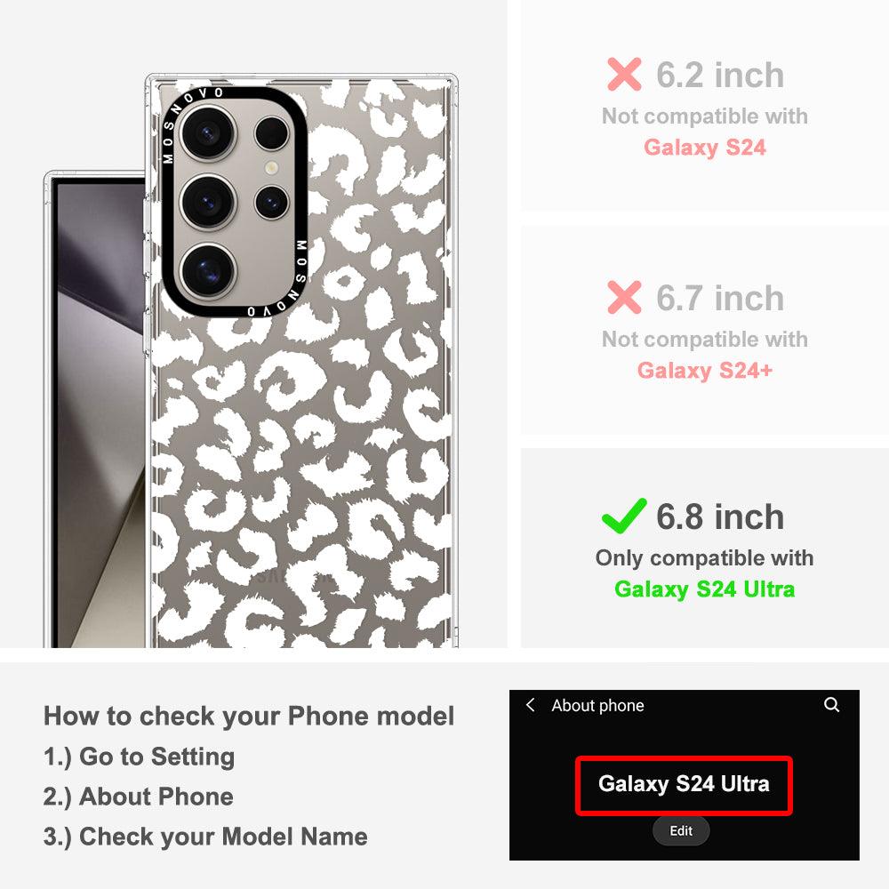 White Leopard Print Phone Case - Samsung Galaxy S24 Ultra Case - MOSNOVO