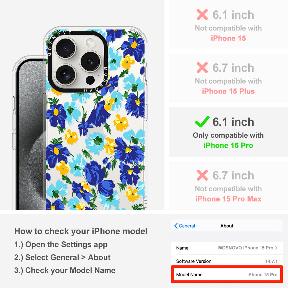 Vintage Blue Floral Phone Case - iPhone 15 Pro Case - MOSNOVO