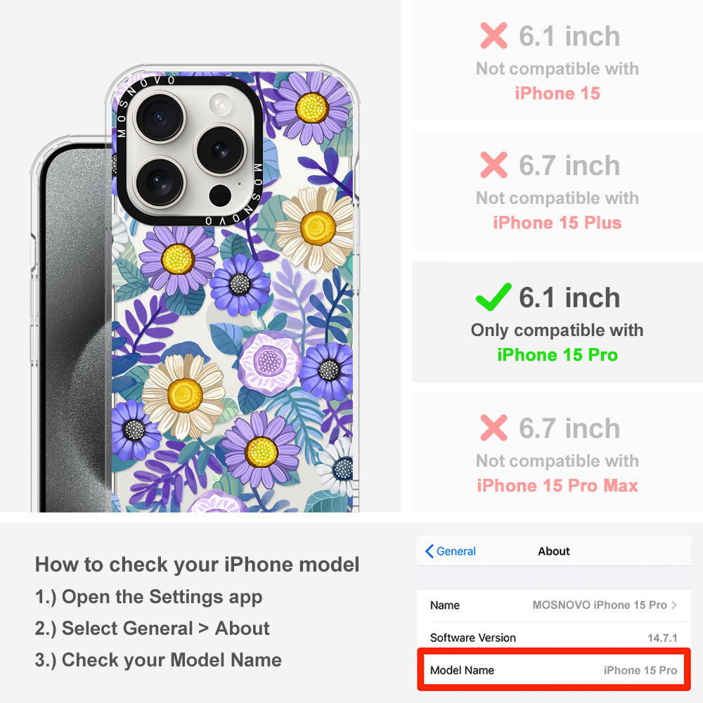 Purple Floral Phone Case - iPhone 15 Pro Case - MOSNOVO