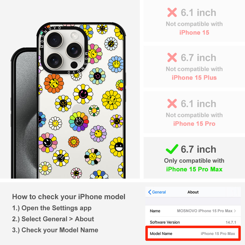 Flower Smiley Face Phone Case - iPhone 15 Pro Max Case - MOSNOVO