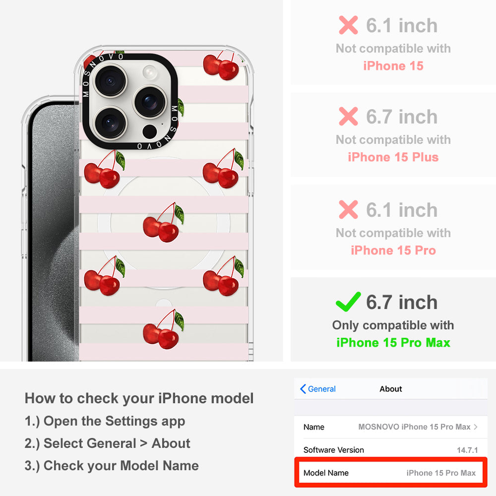 Pink Stripes Cherry Phone Case - iPhone 15 Pro Max Case - MOSNOVO