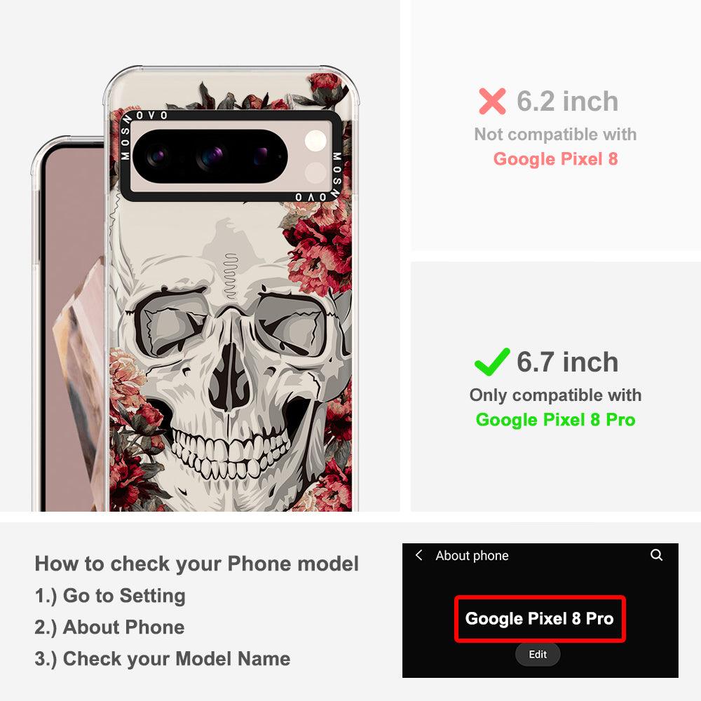 Red Flower Skull Phone Case - Google Pixel 8 Pro Case