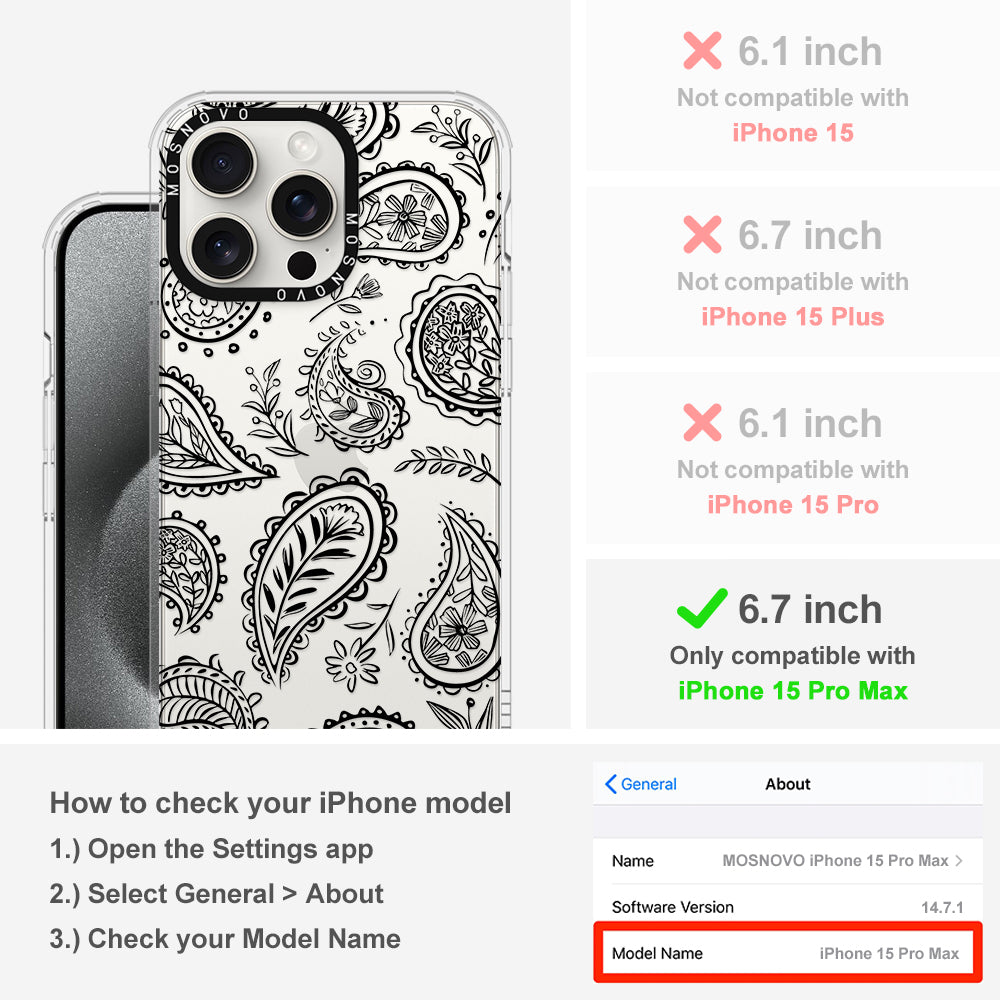 Black Paisley Phone Case - iPhone 15 Pro Max Case - MOSNOVO