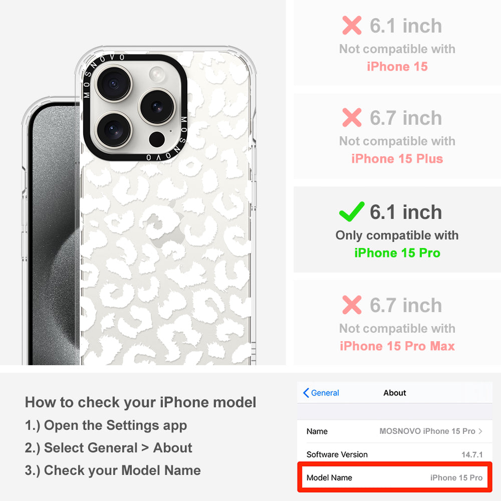 White Leopard Phone Case - iPhone 15 Pro Case - MOSNOVO