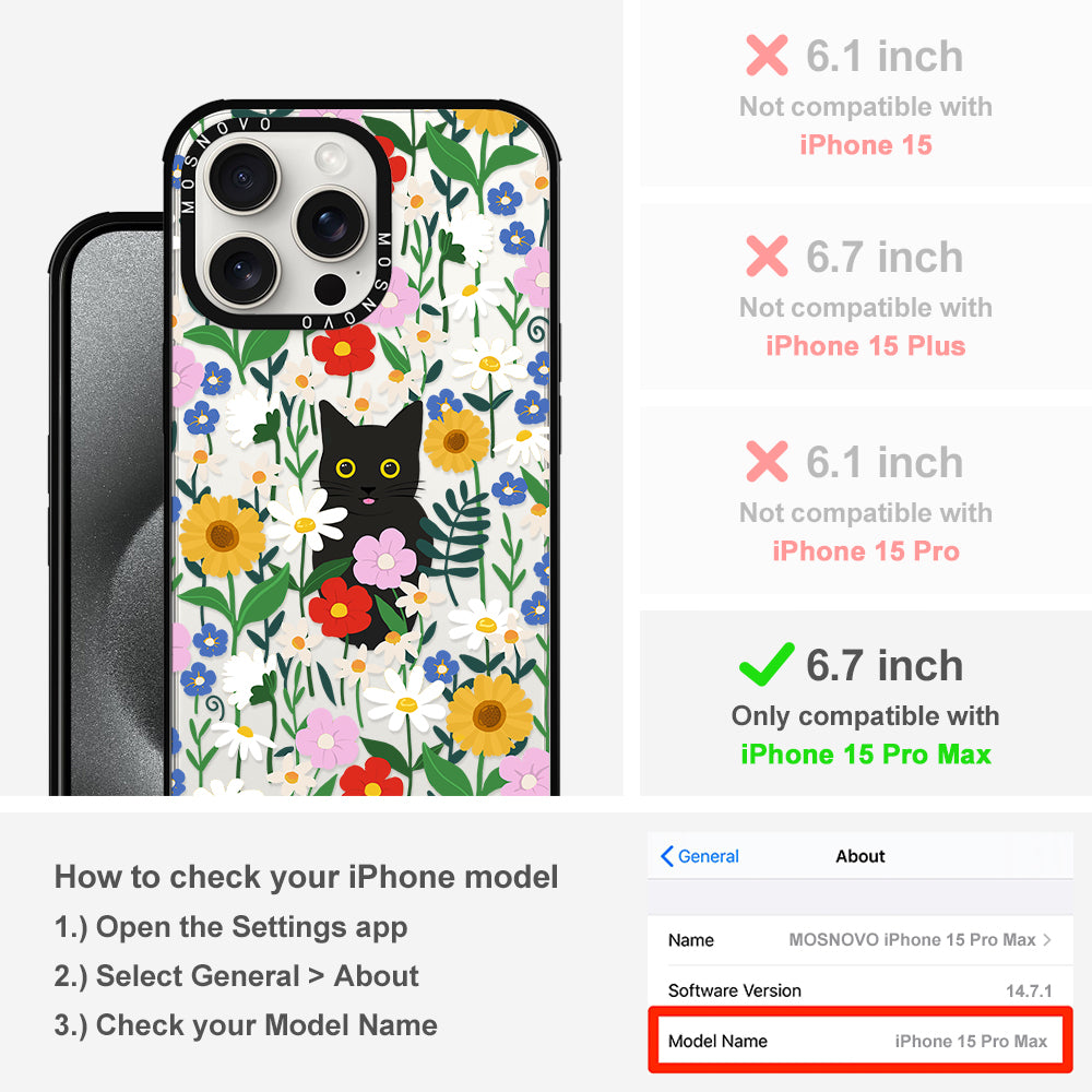 Black Cat in Garden Phone Case - iPhone 15 Pro Max Case - MOSNOVO