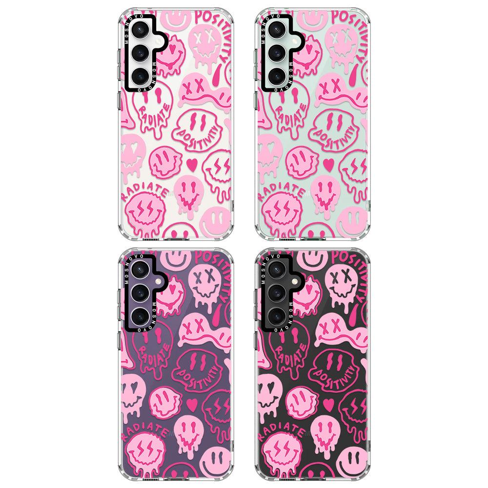 Pink Dripping Smiles Positivity Radiate Face Phone Case - Samsung Galaxy S23 FE Case